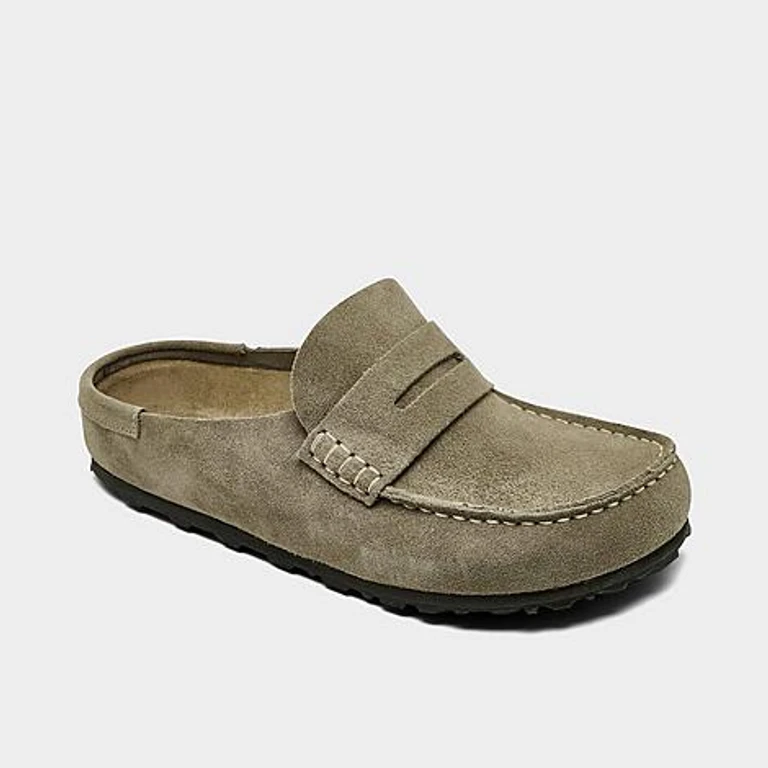 Naples Wrapped Suede Leather Clogs in Taupe