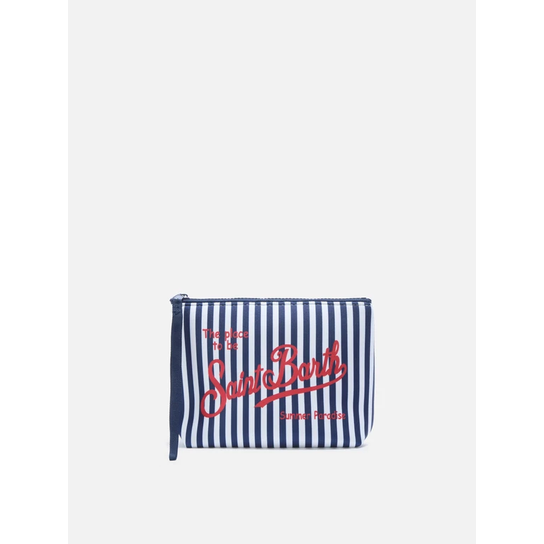 Mc2 Saint Barth Aline Scuba Pouch With Blue Striped Print Pochette - Unisex