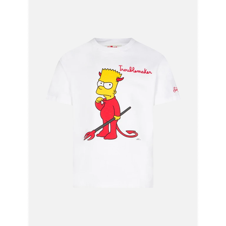 Mc2 Saint Barth Boy Cotton T-Shirt With Devil Bart Print The Simpsons Special Edition White
