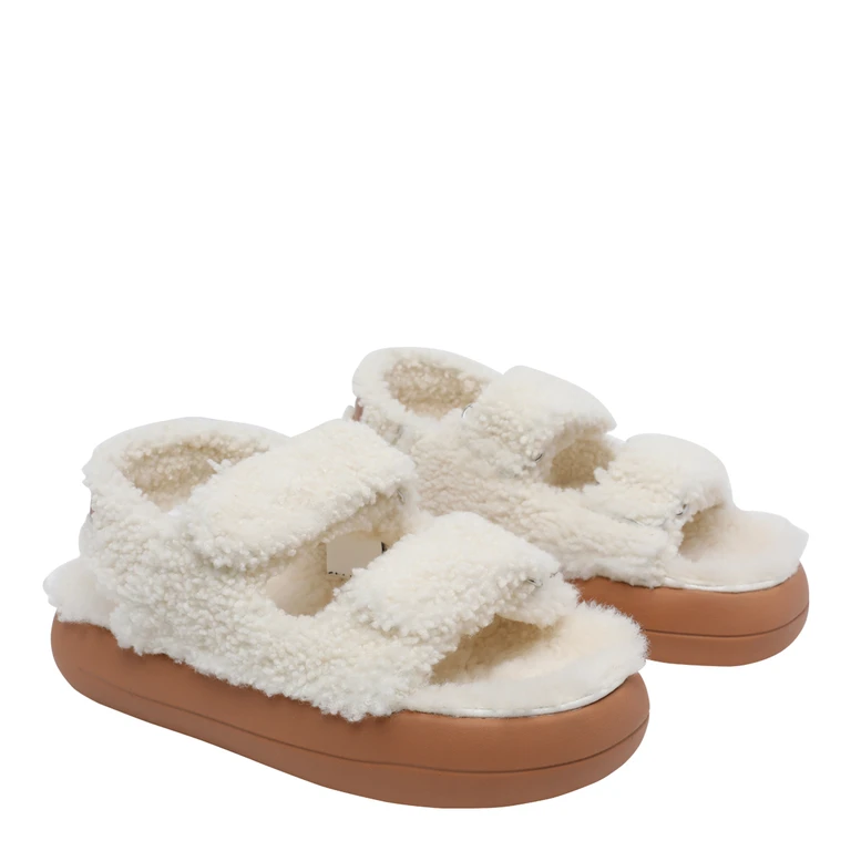 Moon Boot Sandals White Shearling/rubber Sole - Women