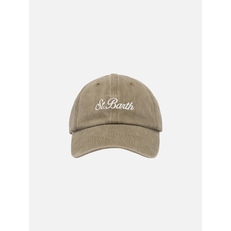 Mc2 Saint Barth Davis Beige Denim Ball Cap With St. Barth Embroidery Brown Hat - Unisex