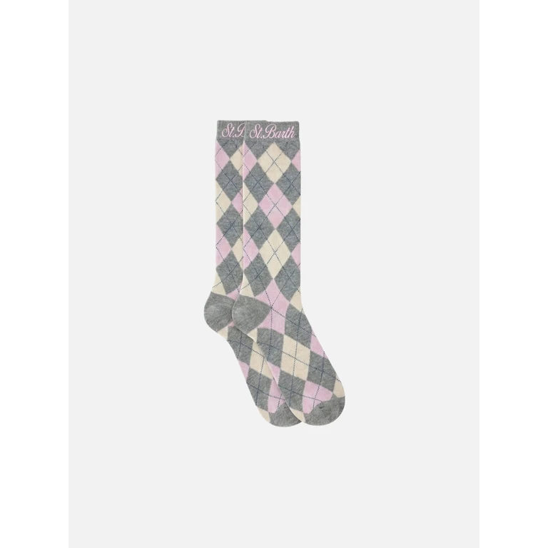 Mc2 Saint Barth Sox Terry W Argyle Multicolor Socks Melange Grey - Unisex