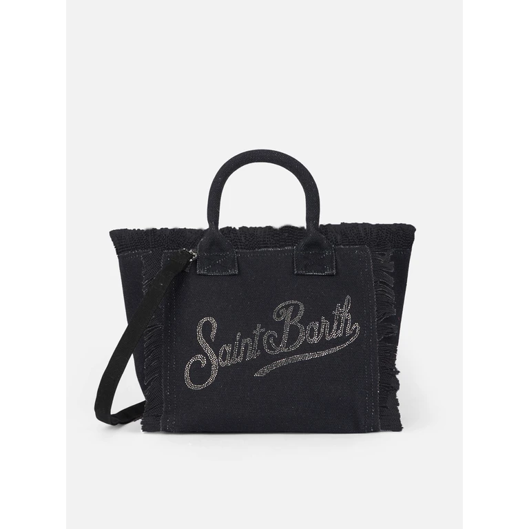 Mc2 Saint Barth Black Cotton Canvas Colette Handbag With Rhinestones __single__ Bag - Unisex