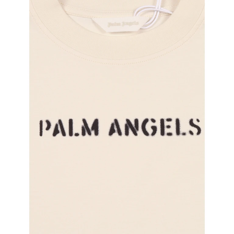 Palm Angels LOGO STAMP T-SHIRT REG BOY Beige Cotton Short Sleeves