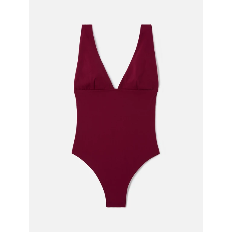 Mc2 Saint Barth Mavi One-Piece Swimsuit With Deep V Neckline Solid Bordeaux One Piece - Women