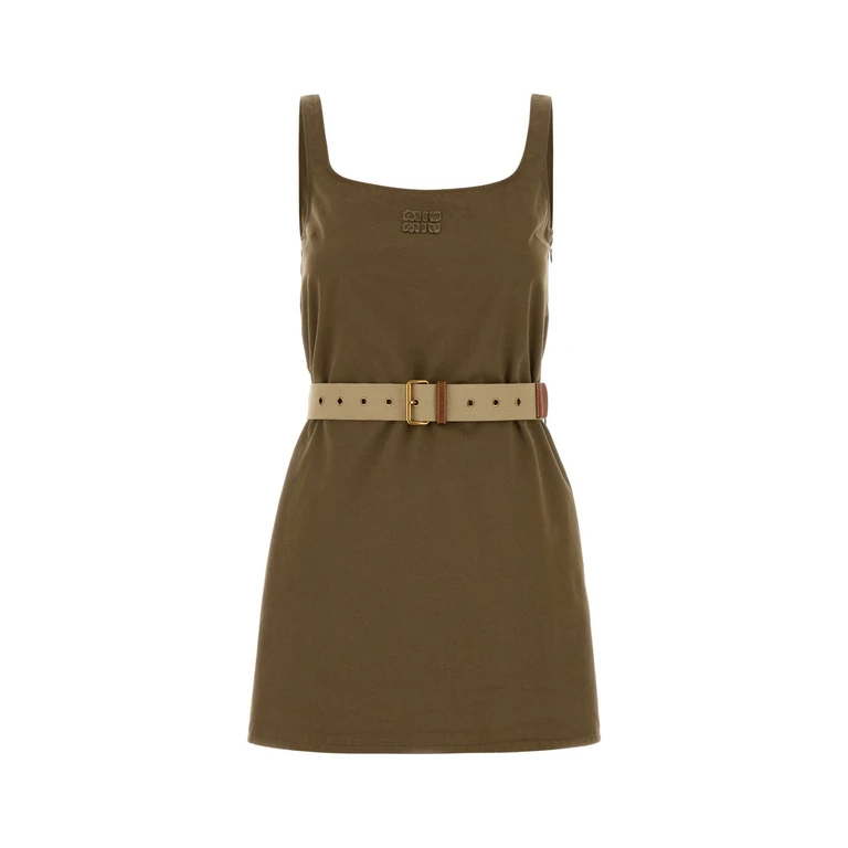 Miu Miu Khaki Gabardine Mini Dress Kaki Exterior: Cotton Abiti - Women