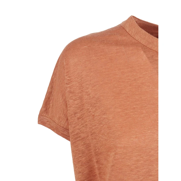 Kangra Cashmere Linen Jersey Henley Shirt With Buttons Brown Lino Crewneck - Women