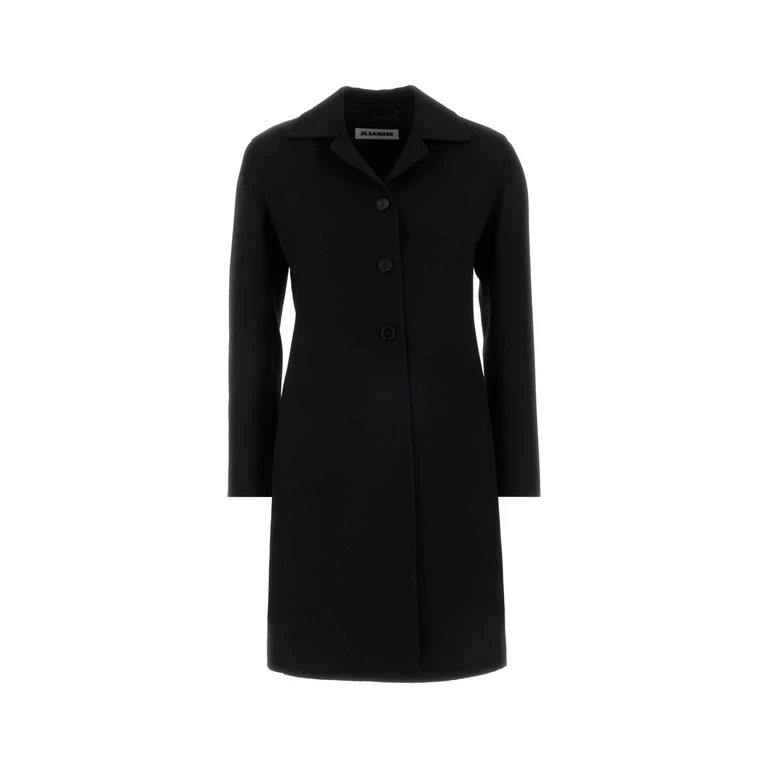 Jil Sander Black Twill Coat Exterior: Virgin Wool Silk Cappotti - Women