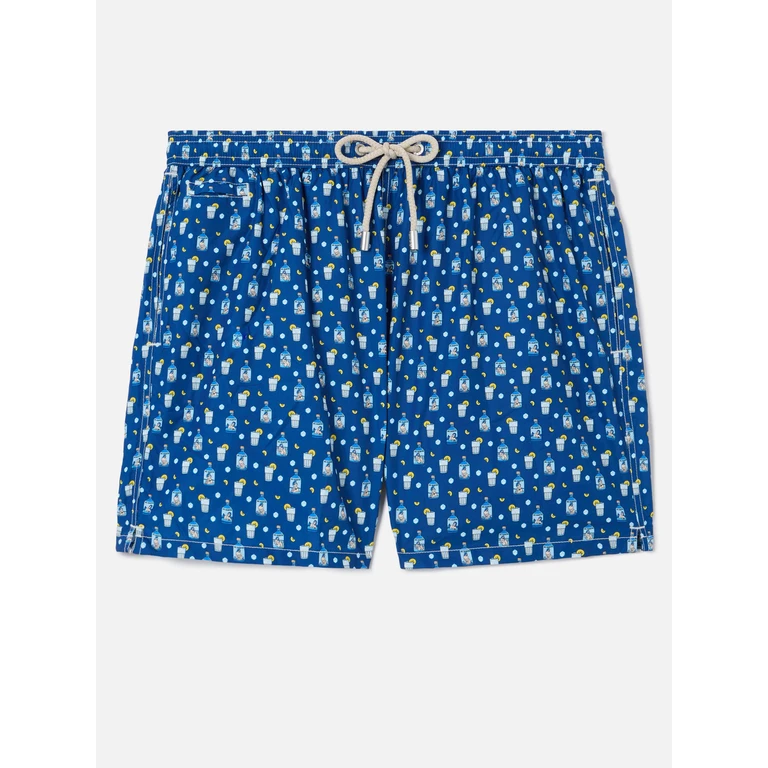 Mc2 Saint Barth Navy Lighting Micro Swim Shorts With Sexy Gin All-Over Print Blue Swimshort - Men