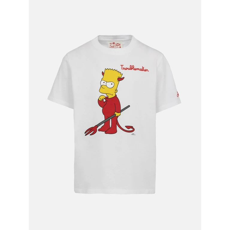 Mc2 Saint Barth Boy Cotton T-Shirt With Bart Print And Embroidery The Simpson Special Edition White