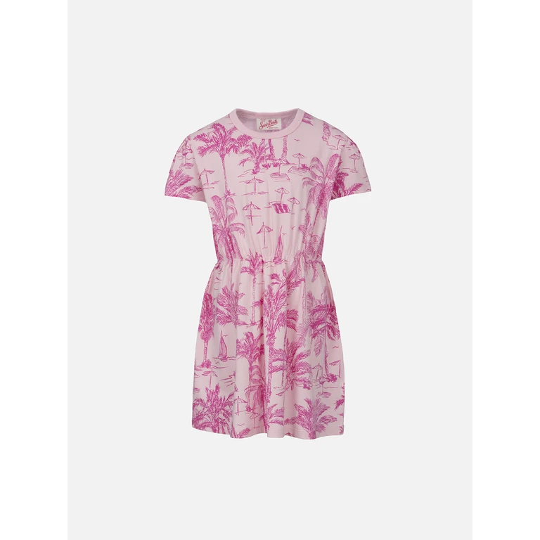 Mc2 Saint Barth Girl Cotton Jersey Dress Leila With Toile De Jouy Print Pink