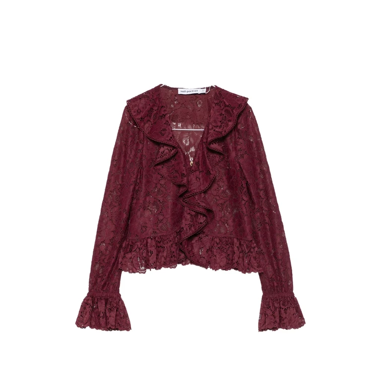 Self-portrait Ruffled Lace-overlay Top