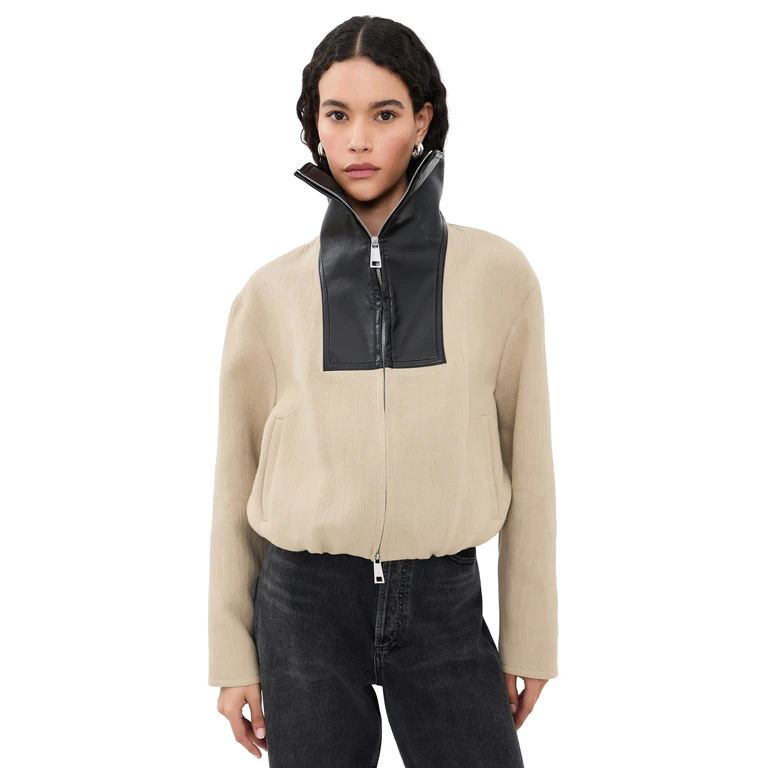 Nanushka Alonza Funnel Neck Jacket Stone/Black L