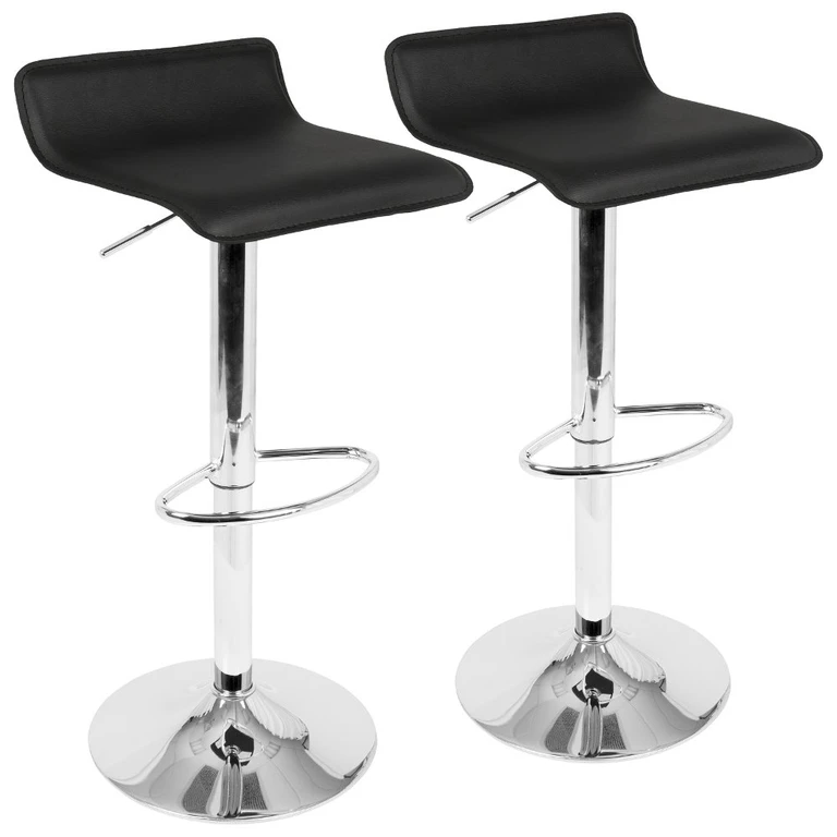 Contemporary Black and Chrome Adjustable Bar Stool (Set of 2) - Ale