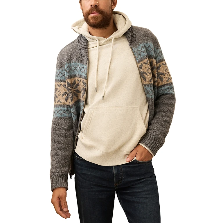 Faherty Snow Regular Fit Zip Cardigan Sweater