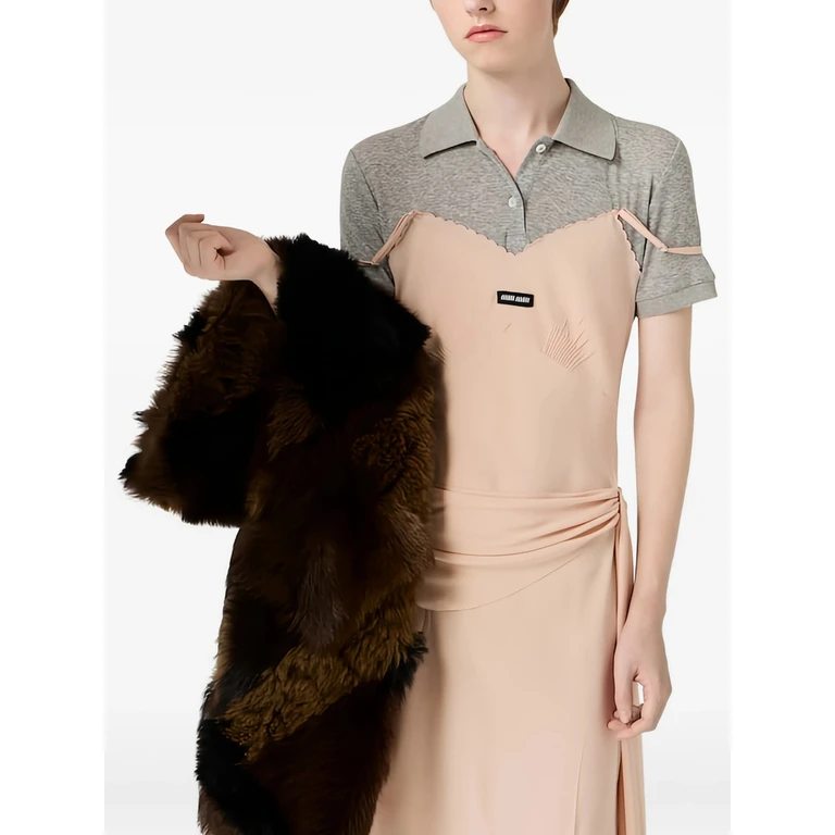 Vestido midi drapeado con bordes festoneados Miu Miu