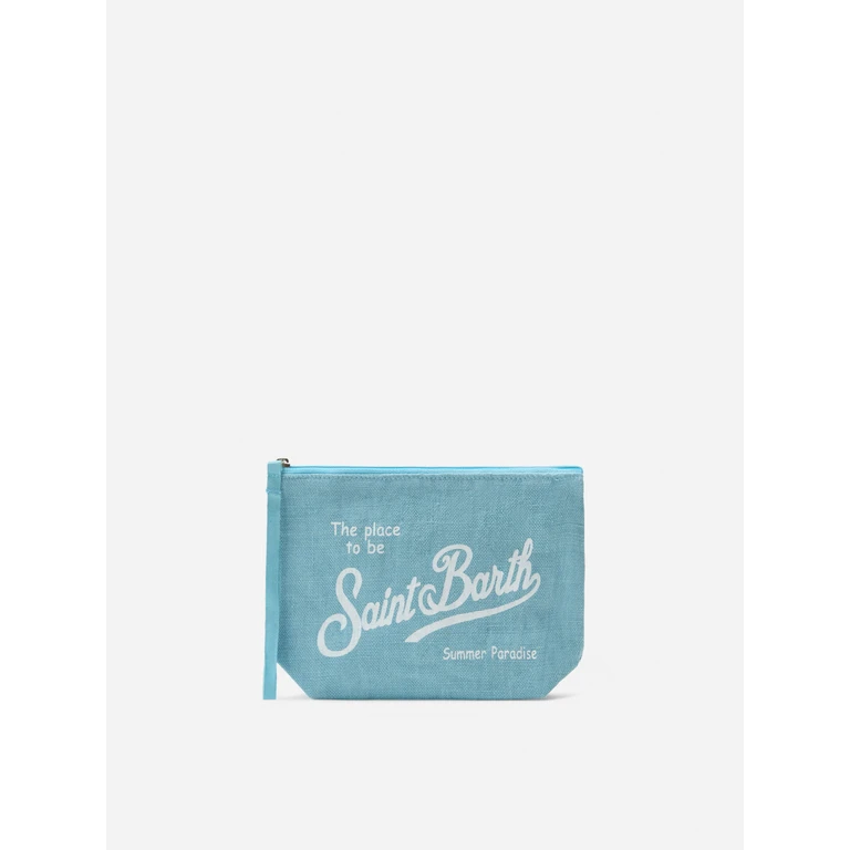 Mc2 Saint Barth Aline Light Blue Solid Linen Pouch Pochette - Unisex