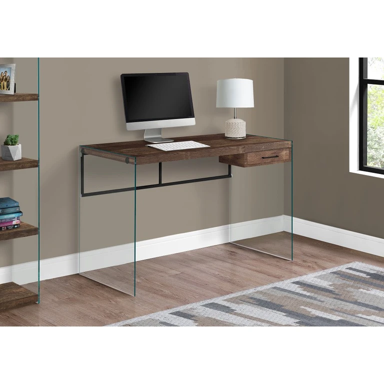 Brown Wood and Glass Computer Desk