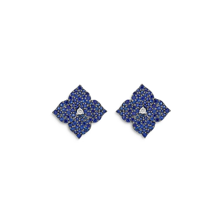 Piranesi 18K White Gold Fiore Blue Sapphire & Diamond Pave Flower Large Stud Earrings