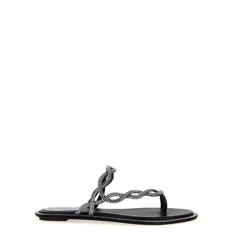 Rene Caovilla Black Satin Slides Shoe - Women
