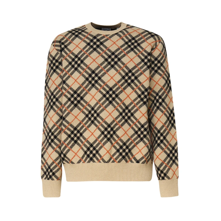 Burberry Checked Knitted Crewneck Jumper