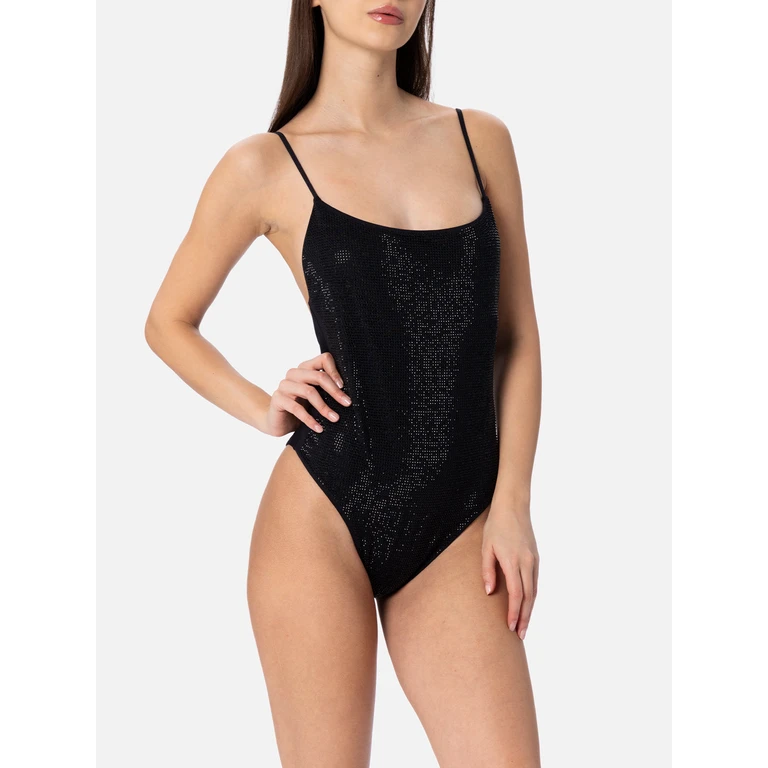 MC2 Saint Barth Woman Black One-piece Swimsuit Cecille With Rhinestones