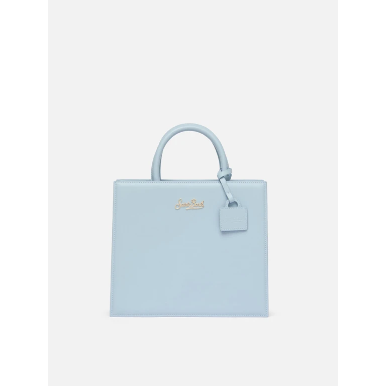 Mc2 Saint Barth Structured Shop Midi Bag In Light Blue Smooth Leather With Metal Tag __single__ - Unisex