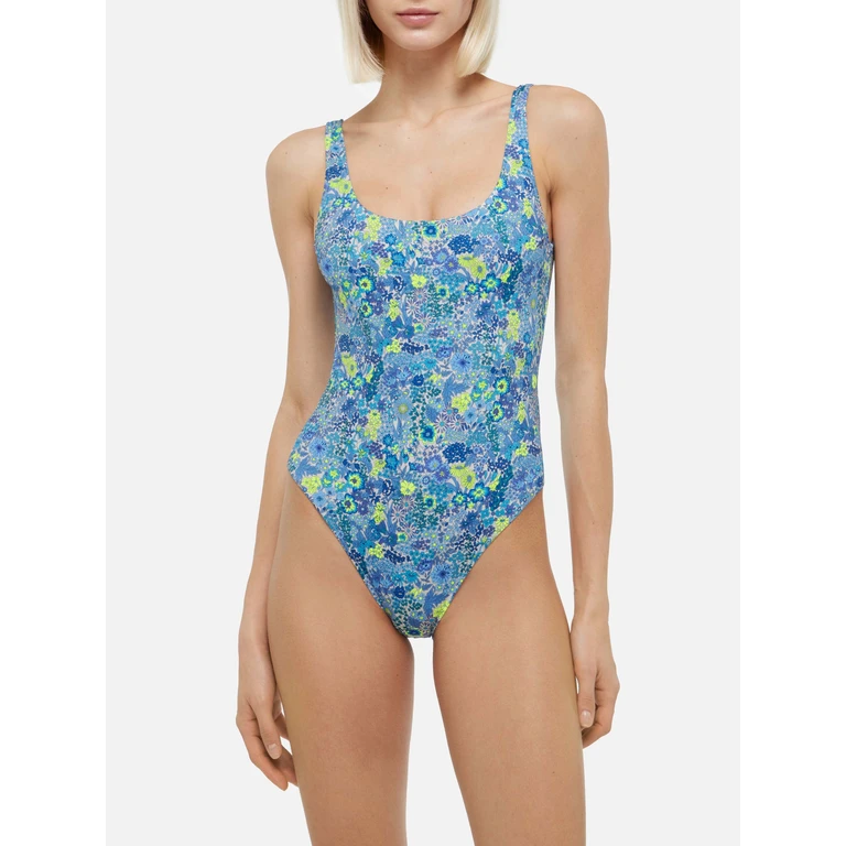 Mc2 Saint Barth Lora Scoopback One Piece Swimsuit With Margaret Annie Print Made Liberty Fabric Blue - Women