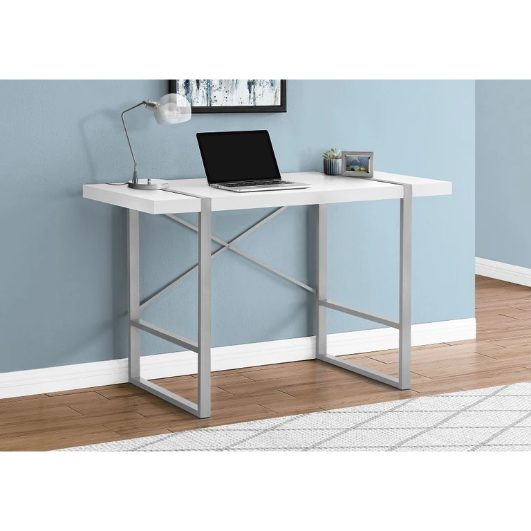 White and Silver Thick Panel Computer Desk