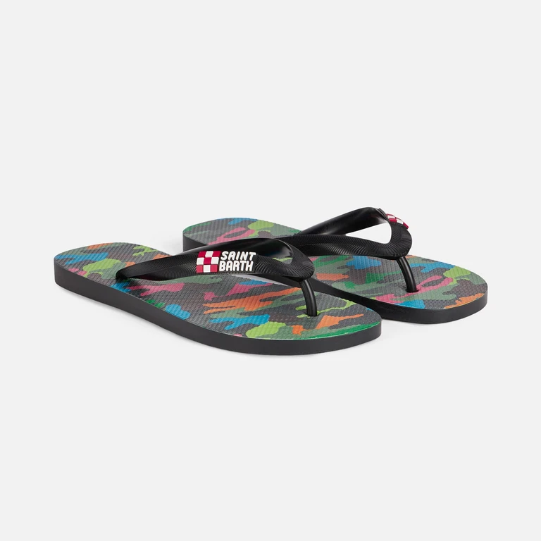 Mc2 Saint Barth Flip Flops With Multicolor Fluo Camouflage Print Flop - Unisex