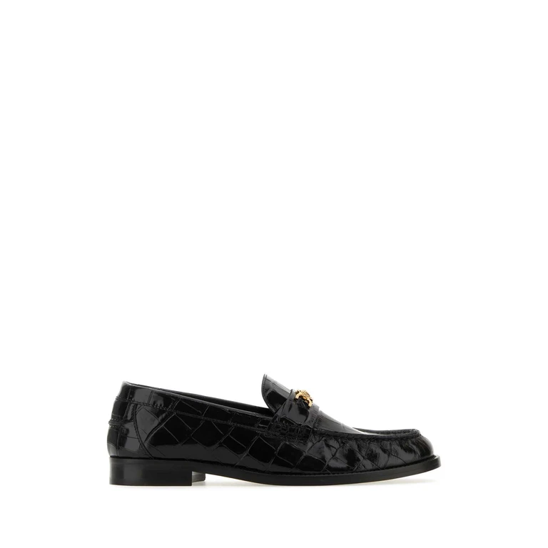 Versace Black Leather Medusa 95 Loafers 1b00v Mocassini - Women