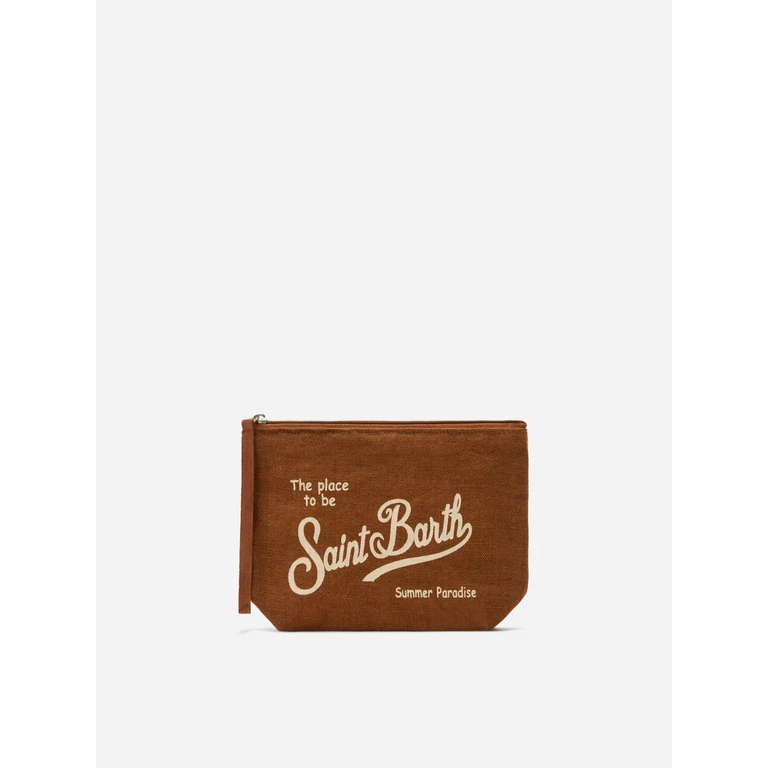 Mc2 Saint Barth Aline Brown Solid Linen Pouch Pochette - Unisex