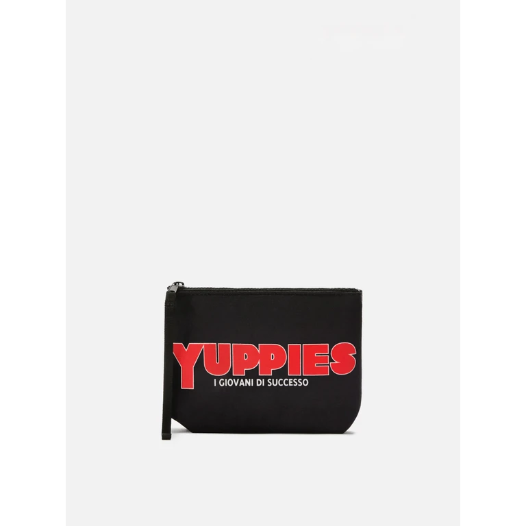 Mc2 Saint Barth Aline Pouch Wool-Effect Fabric With Yuppies Print Special Edition Black Pochette - Unisex