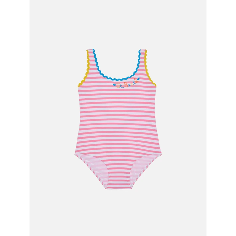 Mc2 Saint Barth Girl One Piece Swimsuit With Embroidery Pink