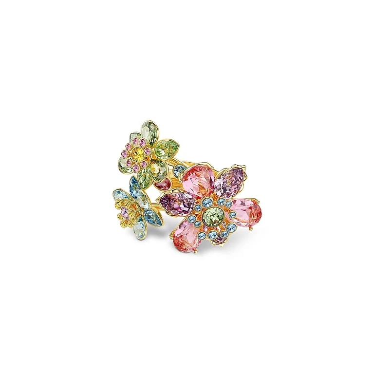Swarovski Idyllia Multicolor Crystal Flower Triple Row Ring