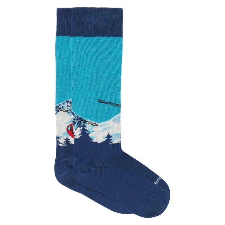 Mc2 Saint Barth Boy Long Socks With Mountain Postcard Print Blue - Unisex