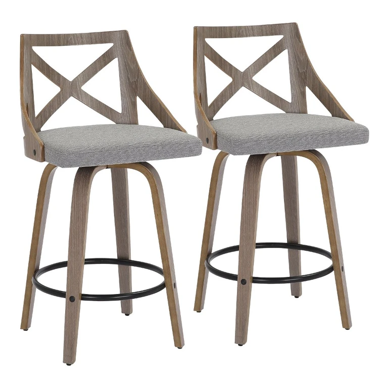 Charlotte Cream & White-Washed Wood Counter Stool, Set of 2