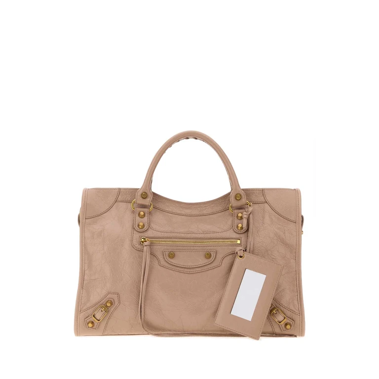 Balenciaga Antiqued Pink Leather Medium Le City Handbag Blush Borse A Mano - Women