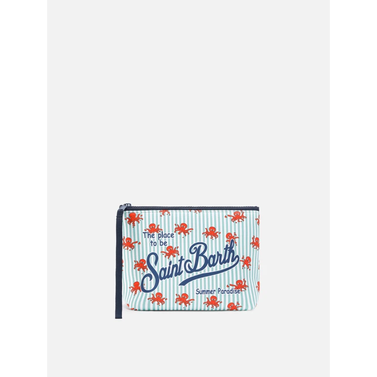 Mc2 Saint Barth Aline Scuba Pouch With Striped Octopus Print Green Pochette - Unisex