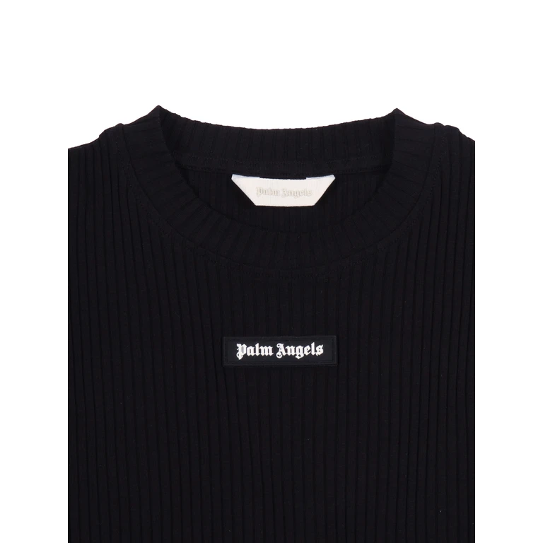 Palm Angels Logo Rib Baby Tee S-S Girl Black Cotton Elastane Short Sleeves T-shirt