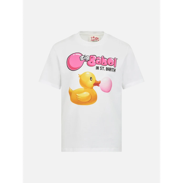 Mc2 Saint Barth Boy Cotton T-Shirt With Ducky Big Babol Print Special Edition White