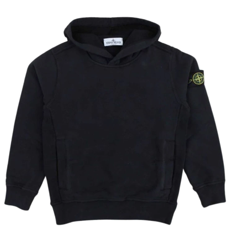 Stone Island Junior Black Hoodie With Fixed Hood And Logo Patch On The Sleeve In Cotton Boy