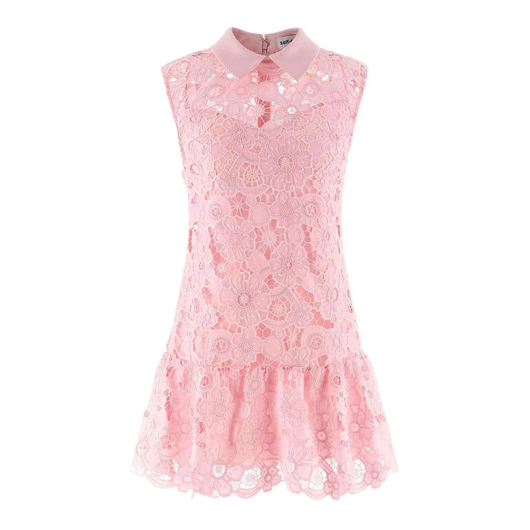 SELF-PORTRAIT Pink Lace Collared Mini Dress