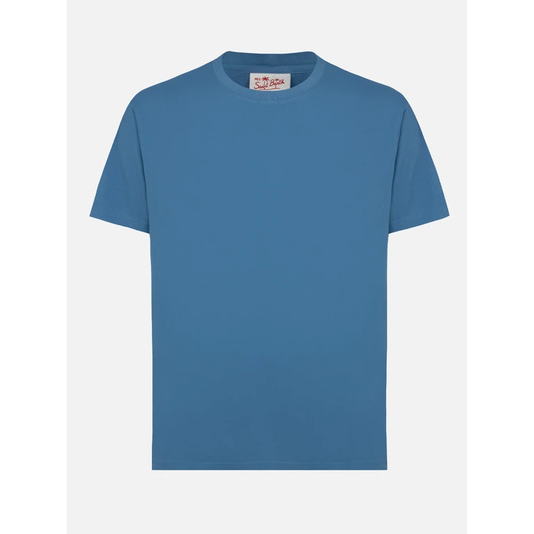 Mc2 Saint Barth Dusty Blue Cotton Jersey T-Shirt Dover With St. Barth Embroidery - Men