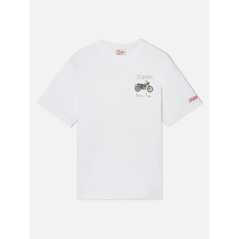 Mc2 Saint Barth White Portofino T-Shirt With Born Free Embroidery Special Edition - Men