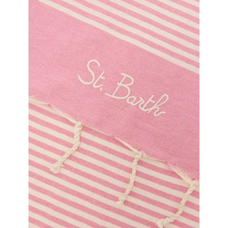 Mc2 Saint Barth Foutas Beach Towel With Small Pink And White Stripes - Unisex