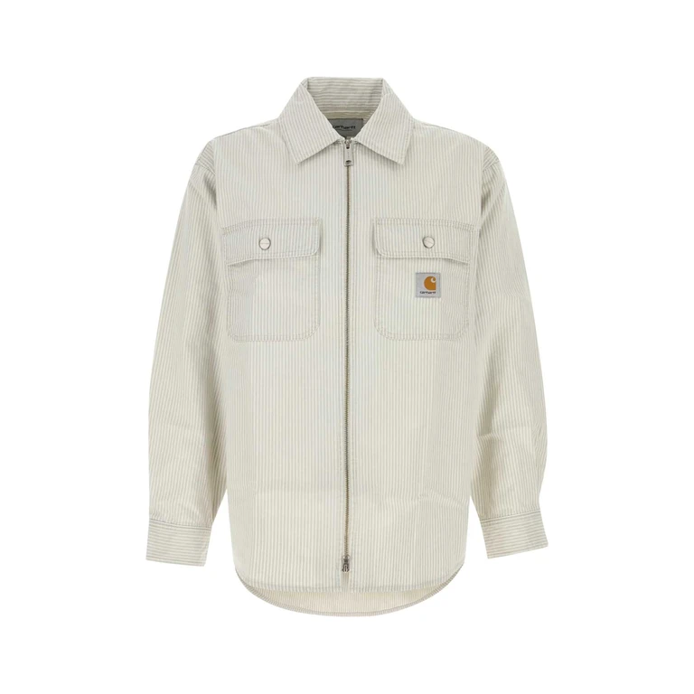 Carhartt Wip Embroidered Cotton Mercer Shirt Mercerstripegraphitewaxbleached Exterior: Camicie - Men