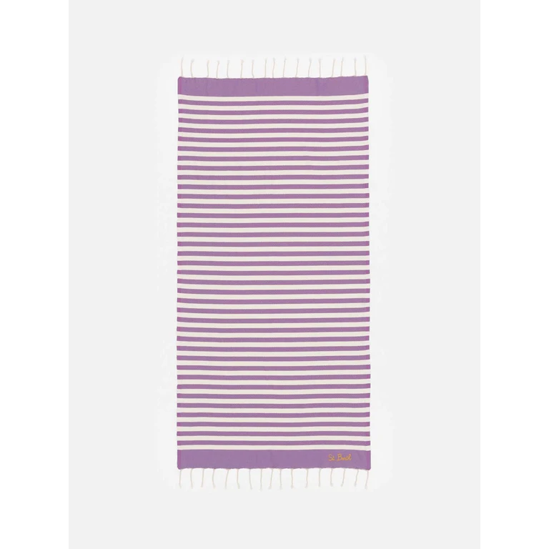 Mc2 Saint Barth Cotton Beach Towel Fouta With Purple Striped Print Pink - Unisex