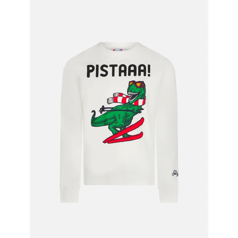 Mc2 Saint Barth Boy White T-Shirt With Dinosaur Print