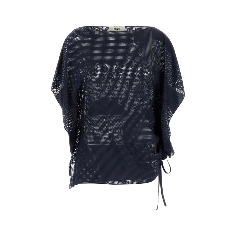 Fendi Navy Blue Viscose Blend Top Blu Exterior: Silk Maglie - Women